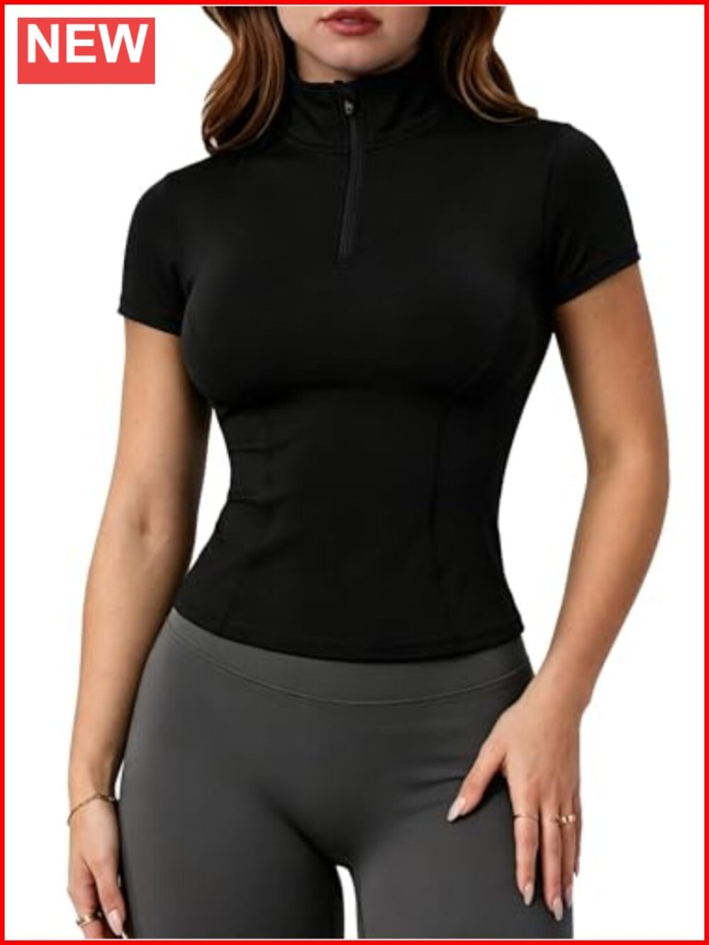 Women's Half Zip Workout Top Slim Fit Short Sleeve Athletic High Neck Golf Shirt